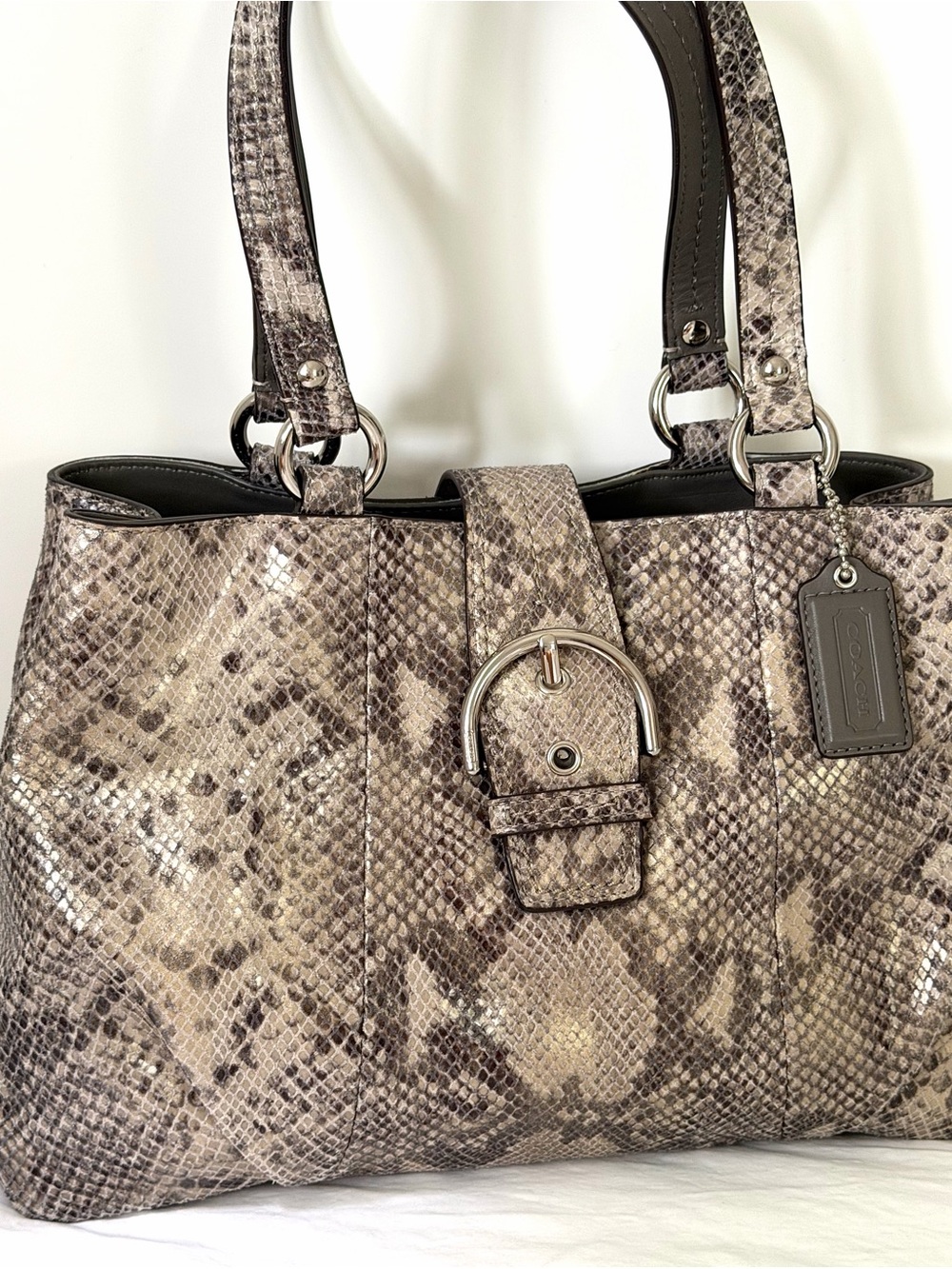 New Coach Python Embossed Exotic Faux Leather Soho Tote Shoulder Bag Gray